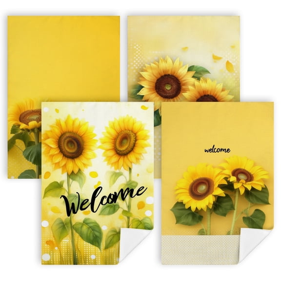 summer dish towels for kitchen Two sunflowers on a yellow background with polka dots grandma kitchen towel Pack of 4 16 x 24 Inches whimsical kitchen decor