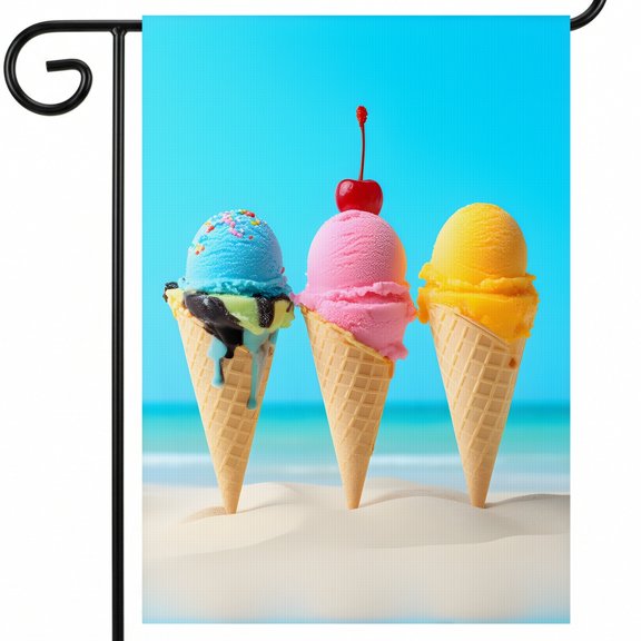 summer flag outdoor Three ice cream cones with a cherry on top of them. - graden flag 28x40 Inch for Whimsical Yard Decor
