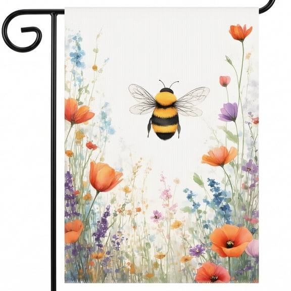 summer flags 28 x 40 double sided personalized A watercolor painting of a bee flying over a field of flowers. - garden flag double sided 28x40" Large Yard Flag for Gardener Gift Idea
