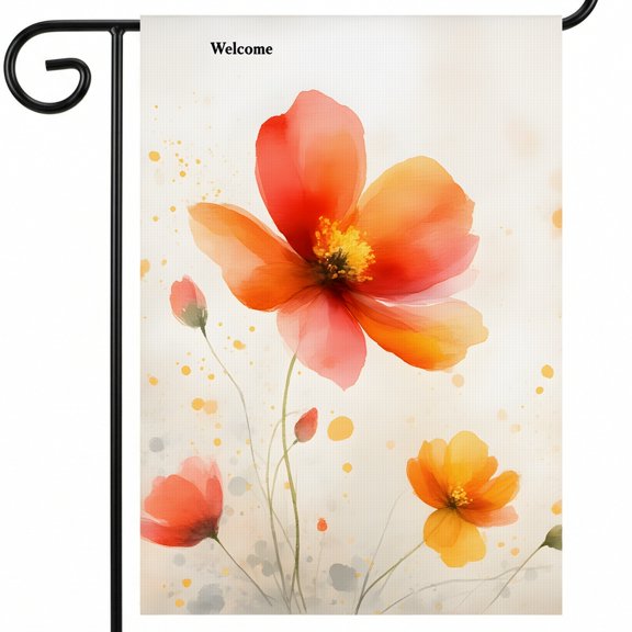 summer garden flags for outside A watercolor painting of a red flower on a white background. Welcome garden flag decoration Large 28x40" Home Flag for Lawn Sign Alternative