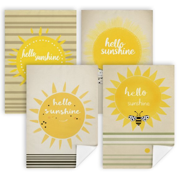 summer hand towels for kitchen A yellow and black bee sitting on top of a yellow sun coffee kitchen towels 4 PC 16x24 Inch small kitchen decor
