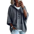 thumbnail image 1 of summer sweaters for women lightweight Lace Up Front Hooded Knit Sweater Oversized Batwing 3/4 Sleeve Loose Casual Womens Pullover Tops, 1 of 3