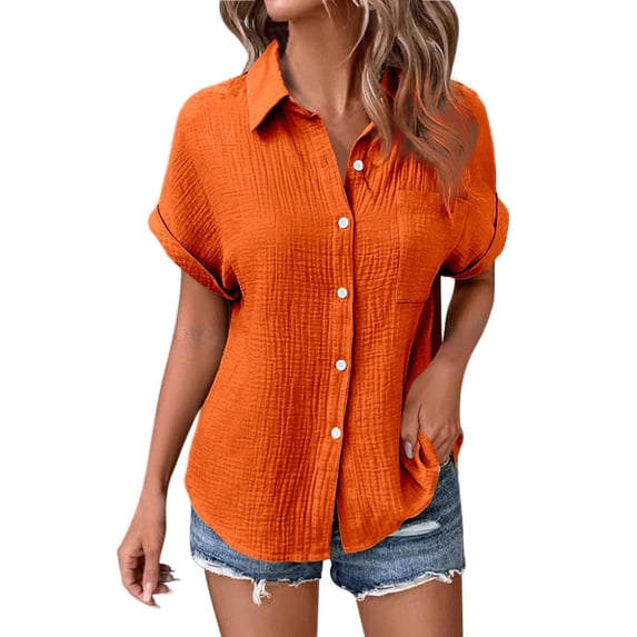 summer tops blusas de verano para mujer 2025 Ladies' Fashionable And Casual Solid Color Batsleeved Button Short Sleeved Shirt