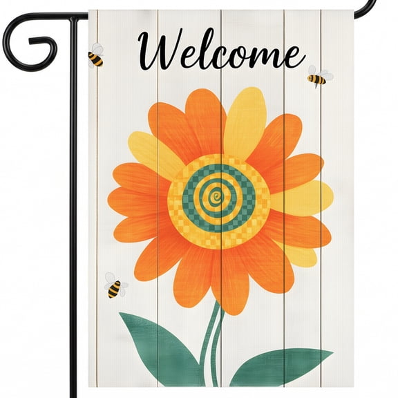 summer yard flags A wooden sign with a sunflower and bees on it. Welcome decorations for outdoor side of house 28 x 40 Inches for BBQ Area Decoration