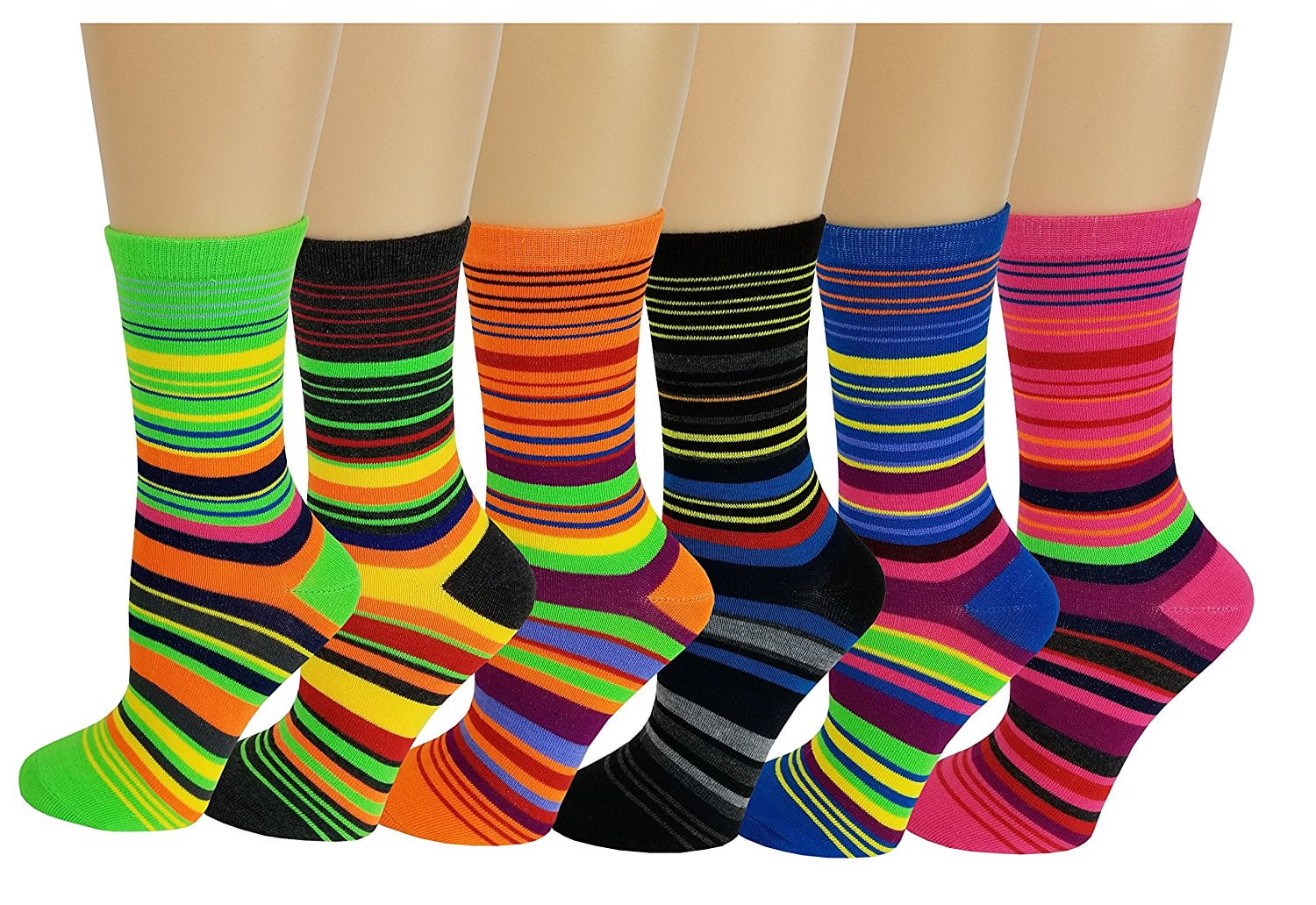 sumona 6 pairs Women Pinstripes Novelty Fancy Design Crew Socks