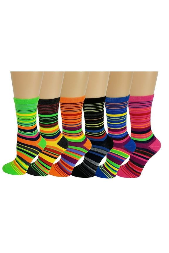 6 pairs Women Pinstripes Novelty Fancy Design Crew Socks