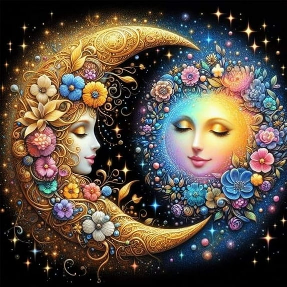 5D DIY Diamond Art Kits for Adults Beginners,Sun Moon Diamond Dots Gem Art,Home Wall Decor 13.8x13.8inches.