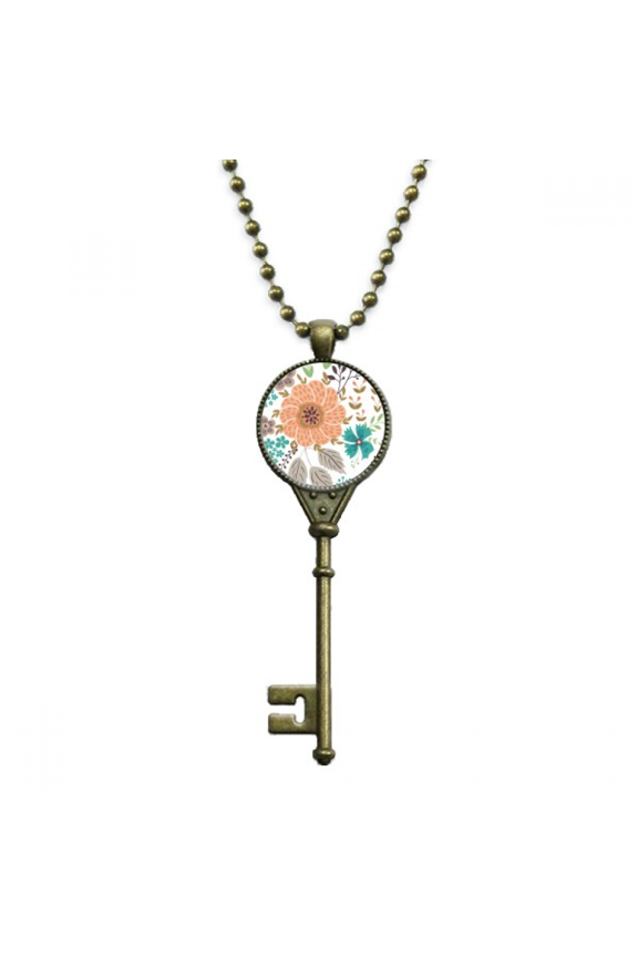 sun flower flower paint key necklace pendant tray embellished chain