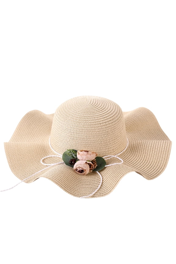 sun hat Ladies' Sun Hat Bow Flower Grass Hat Beach Hat&nbsp; Adjustable