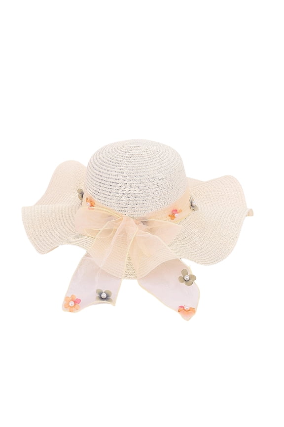 sun hat Ladies' Sun Hat Bow Grass Hat Flower Pearl Beach Hat&nbsp; Adjustable