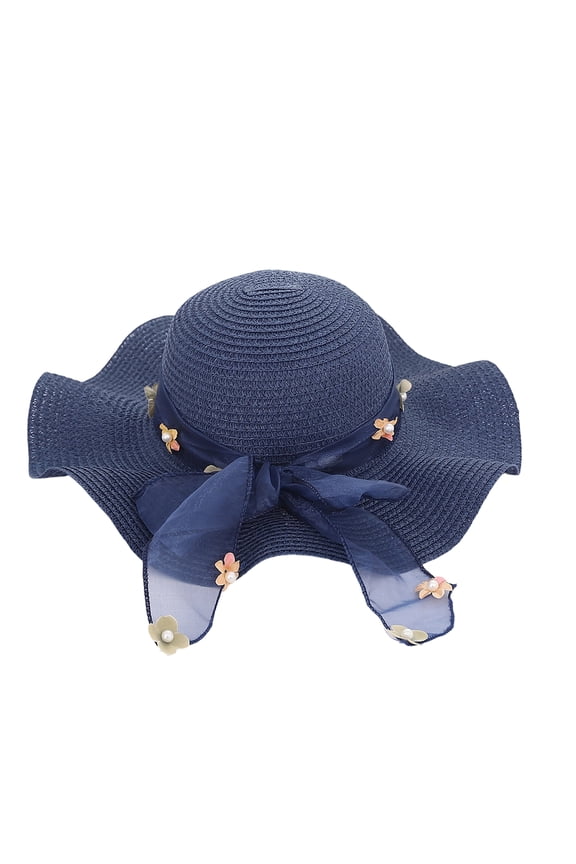 sun hat Ladies' Sun Hat Bow Grass Hat Flower Pearl Beach Hat&nbsp; Adjustable