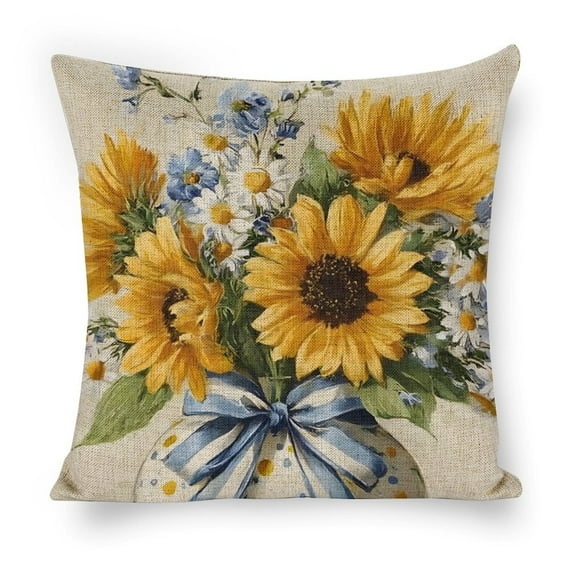 sunflowers blue flowers Linen toss pillowcase decoration pillowcase gifting preferred 20x20 inch cushion cover sofa pillowcase sofa bedroom living room car