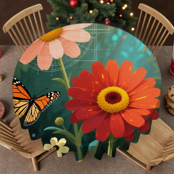 sunflowers tablecloth round, Festive Table Setting - Machine-Made Family Round Tablecloth, Cafe,  picnic,60x60 Inch