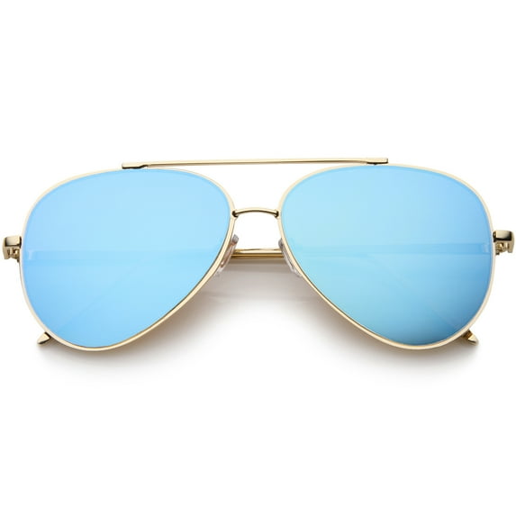 sunglassLA Female Mod Fashion Teardrop Rimless Mirror Flat Lens Metal Frame Aviator Sunglasses 58mm (Gold / Blue Mirror) - 58mm