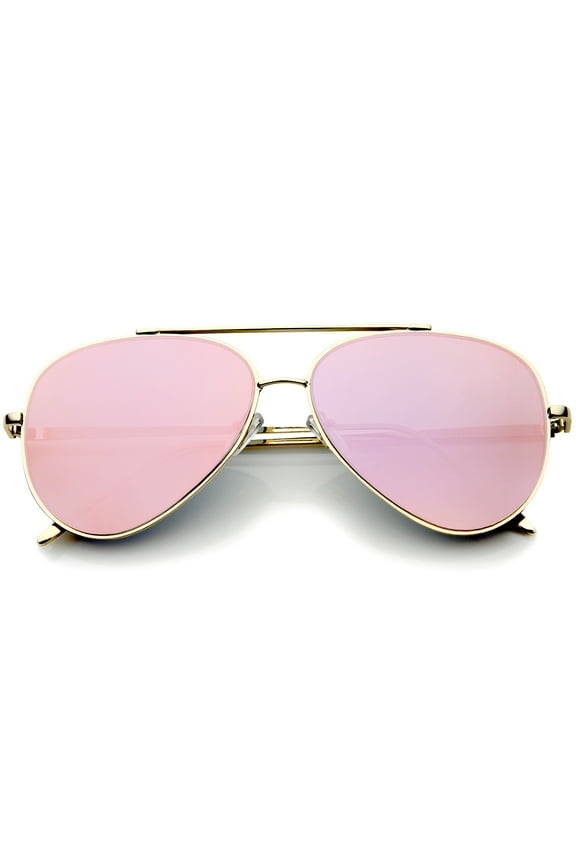 sunglassLA Female Mod Fashion Teardrop Rimless Mirror Flat Lens Metal Frame Aviator Sunglasses 58mm (Gold / Pink Mirror) - 58mm