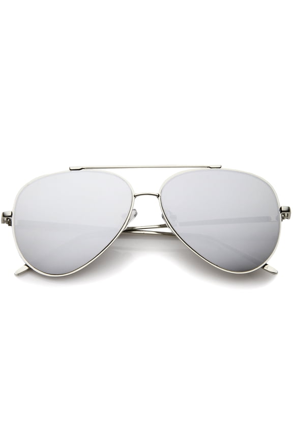 sunglassLA Female Mod Fashion Teardrop Rimless Mirror Flat Lens Metal Frame Aviator Sunglasses 58mm (Silver / Silver Mirror) - 58mm