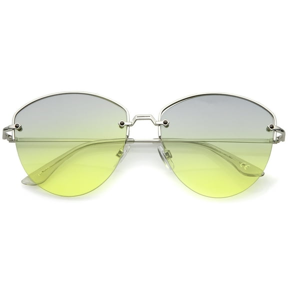 sunglassLA Female Modern Metal Nose Bridge Gradient Lens Semi-Rimless Sunglasses 60mm (Silver / Blue-Yellow) - 60mm