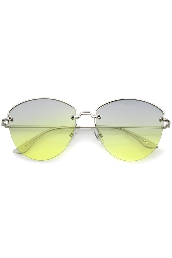 sunglassLA Female Modern Metal Nose Bridge Gradient Lens Semi-Rimless Sunglasses 60mm (Silver / Blue-Yellow) - 60mm