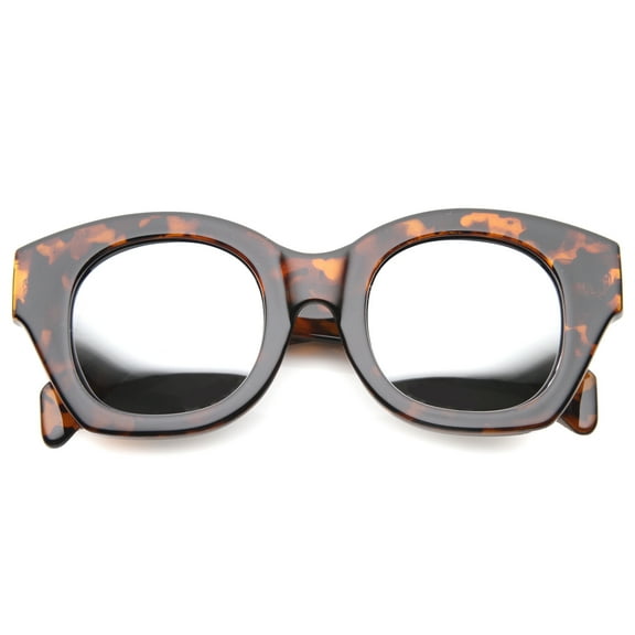 sunglassLA Female Oversize Bold Chunky Frame Square Mirrored Lens Cat Eye Sunglasses 46mm (Tortoise / Mirror) - 46mm