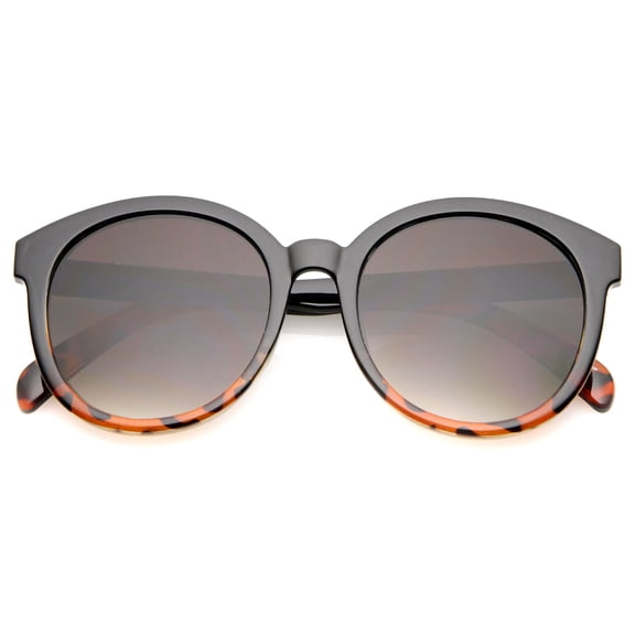 sunglassLA Female Oversize Horn Rimmed Flat Lens Round Sunglasses 55mm (Black-Tortoise / Lavender) - 55mm