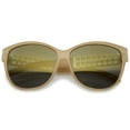 thumbnail image 1 of sunglassLA Female Oversize Horn Rimmed Metal Temple Mirror Square Lens Cat Eye Sunglasses 62mm (Creme-Gold / Gold Mirror) - 62mm, 1 of 4