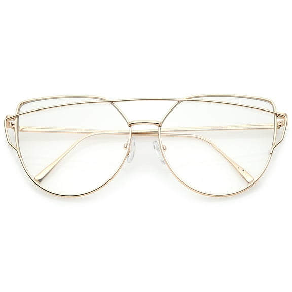 sunglassLA Female Oversize Metal Frame Thin Temple Clear Flat Lens Aviator Eyeglasses 62mm (Gold / Clear) - 62mm