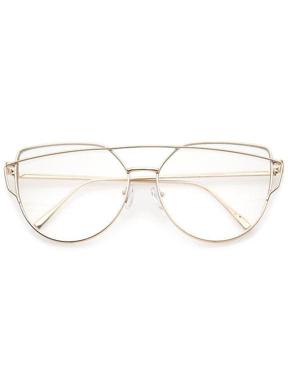 sunglassLA Female Oversize Metal Frame Thin Temple Clear Flat Lens Aviator Eyeglasses 62mm (Gold / Clear) - 62mm