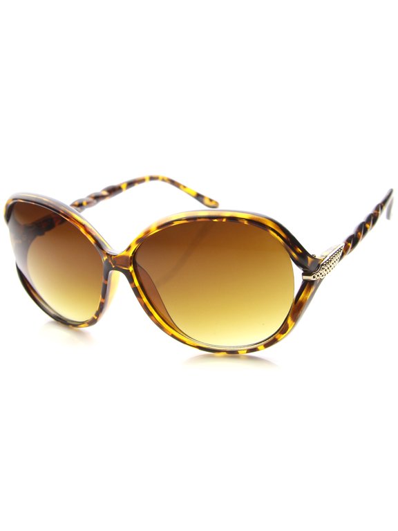 sunglassLA Female Oversize Open Temple Twist Gradient Lens Butterfly Sunglasses 62mm (Tortoise-Gold / Amber) - 62mm