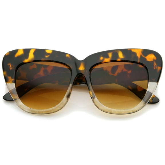 sunglassLA Female Oversize Printed Frame Wide Temple Square Lens Cat Eye Sunglasses 55mm (Orange-Tortoise-Fade / Amber) - 55mm