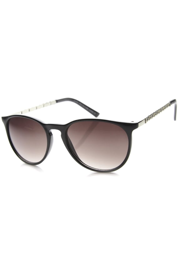 sunglassLA Female Women's Keyhole Nose Bridge Metal Temple Round Lens Cat Eye Sunglasses 54mm (Black-Silver / Lavender) - 54mm