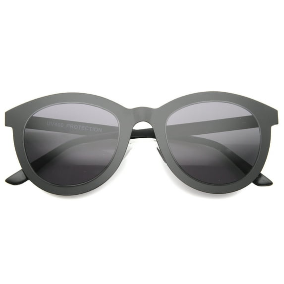 sunglassLA Female Women's Metal Frame Horn Rimmed Round Colored Mirror Cat Eye Sunglasses 50mm (Black / Smoke) - 50mm