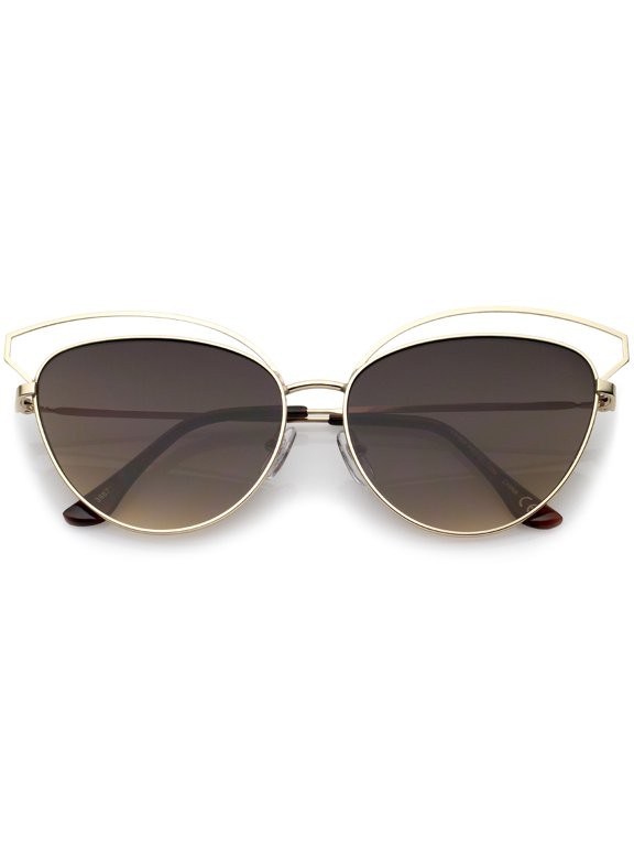 sunglassLA Female Women's Open Metal Frame Slim Temple Oversize Cat Eye Sunglasses 58mm (Gold / Amber) - 58mm