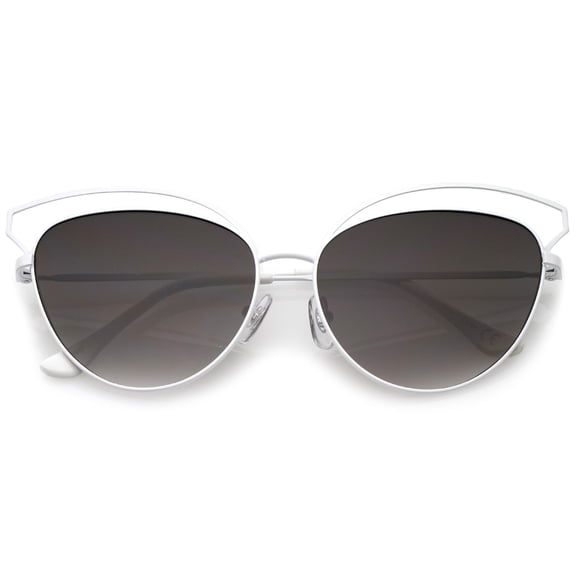 sunglassLA Female Women's Open Metal Frame Slim Temple Oversize Cat Eye Sunglasses 58mm (White / Lavender) - 58mm