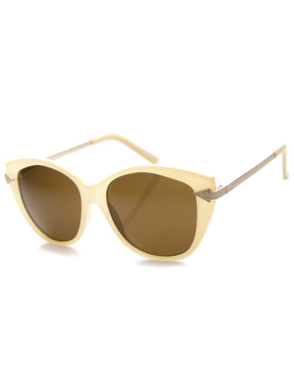 sunglassLA Female Women's Oversize Arrow Metal Temple Cat Eye Sunglasses 54mm (Creme-Gold / Brown) - 54mm