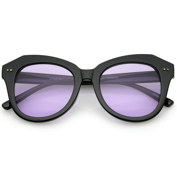 sunglassLA Female Women's Oversize Horn Rimmed Colored Round Lens Cat Eye Sunglasses 52mm (Black / Purple) - 52mm