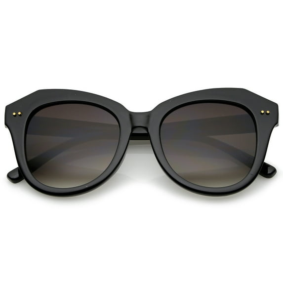 sunglassLA Female Women's Oversize Horn Rimmed Round Lens Cat Eye Sunglasses 52mm (Black / Lavender) - 52mm