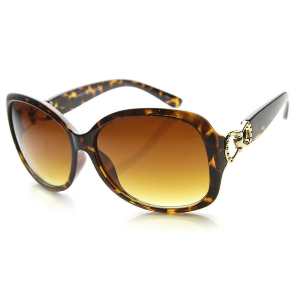 sunglassLA Female Women's Oversize Metal Accent Wide Temples Butterfly Sunglasses 59mm (Tortoise-Gold / Amber) - 59mm