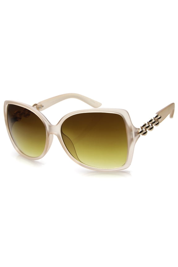 sunglassLA Female Women's Oversize Metal Temple Accent Gradient Lens Butterfly Sunglasses 62mm (Creme-Gold / Amber) - 62mm
