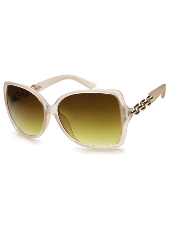 sunglassLA Female Women's Oversize Metal Temple Accent Gradient Lens Butterfly Sunglasses 62mm (Creme-Gold / Amber) - 62mm