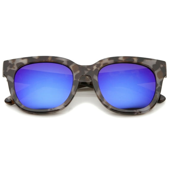 sunglassLA - Oversize Block Tortoise Print Mirror Lens Square Horn Rimmed Sunglasses - 53mm