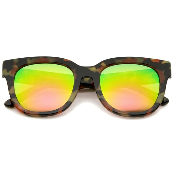 sunglassLA - Oversize Block Tortoise Print Mirror Lens Square Horn Rimmed Sunglasses - 53mm