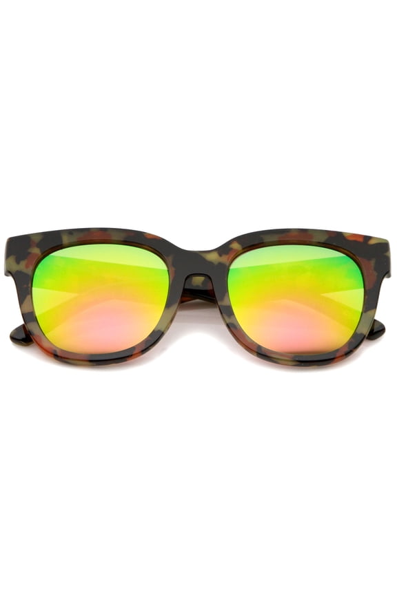 sunglassLA - Oversize Block Tortoise Print Mirror Lens Square Horn Rimmed Sunglasses - 53mm