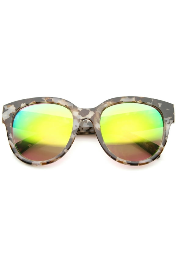 sunglassLA - Oversize Block Tortoise Thick Frame Mirror Lens Round Horn Rimmed Sunglasses - 55mm