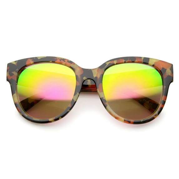 sunglassLA - Oversize Block Tortoise Thick Frame Mirror Lens Round Horn Rimmed Sunglasses - 55mm