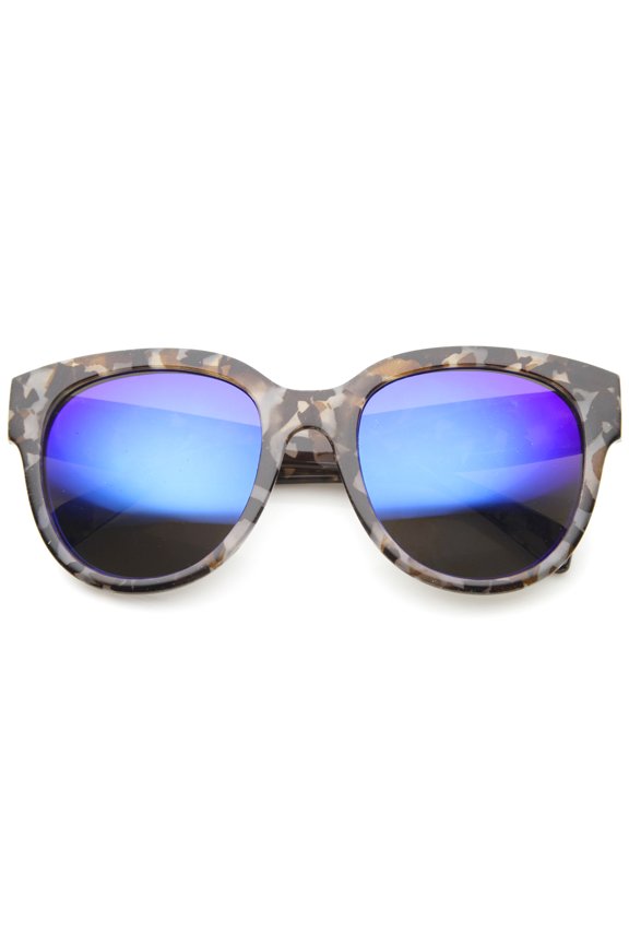 sunglassLA - Oversize Block Tortoise Thick Frame Mirror Lens Round Horn Rimmed Sunglasses - 55mm