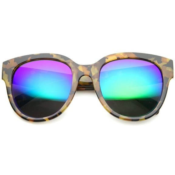 sunglassLA - Oversize Block Tortoise Thick Frame Mirror Lens Round Horn Rimmed Sunglasses - 55mm