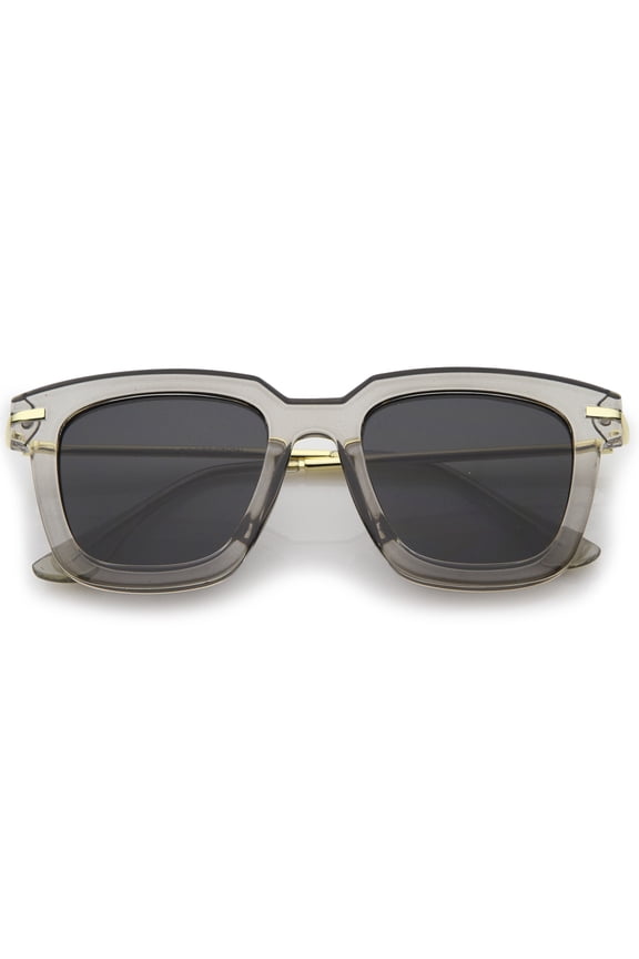 sunglassLA - Oversize Slim Metal Temple Square Lens Horn Rimmed Sunglasses 50mm - 50mm