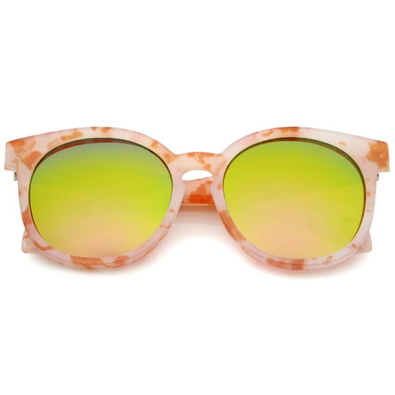 sunglassLA - Oversized Marble Print Colored Mirror Lens Horn Rimmed Sunglasses - 55mm