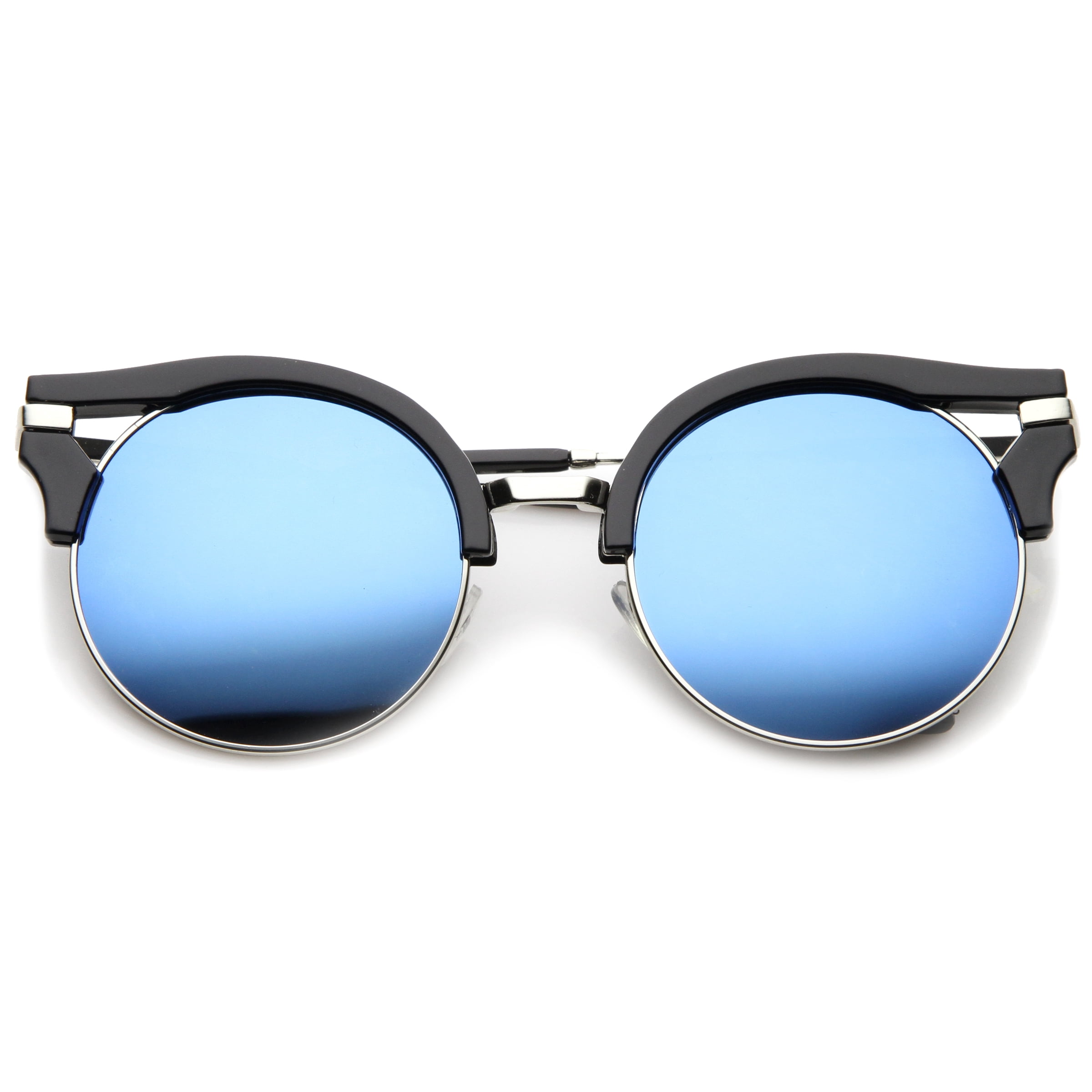 sunglassLA - Round Half-Frame Cutout Color Mirror Flat Lens  display picture 2