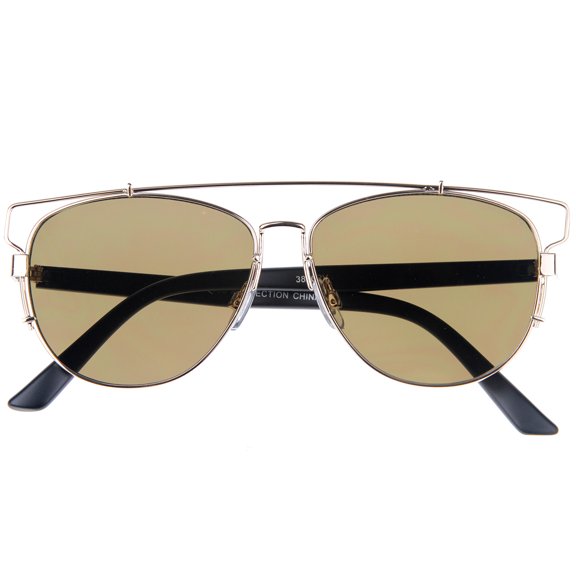 sunglassLA - Technologic Full Metal Crossbar Flash Mirror Flat Lens Aviator Sunglasses - 54mm